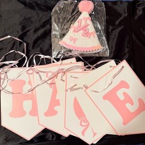 “HALFWAY to ONE” banner and 1/2 party hat